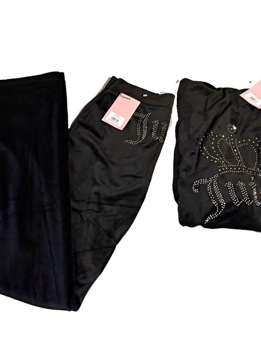 NWT Juicy Couture Black Velour Rhinestone Tracksuit Set Hoodie Pants XS Y2K